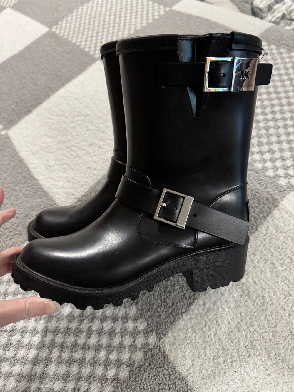 Michael Kors Black Chunky Lug Mid-Calf Buckle Boots
